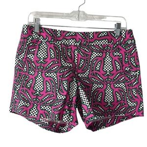 J. Crew Factory City Short Women's 4 Pink & Green Mod Print Side Zip Inseam 5"